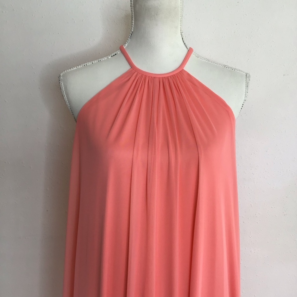 DAVID’S BRIDAL WOMEN ELEGANT DUSTY PEACH HIGH STRING NECK LONG FLOWY DRESS SZ 2 - Picture 4 of 10